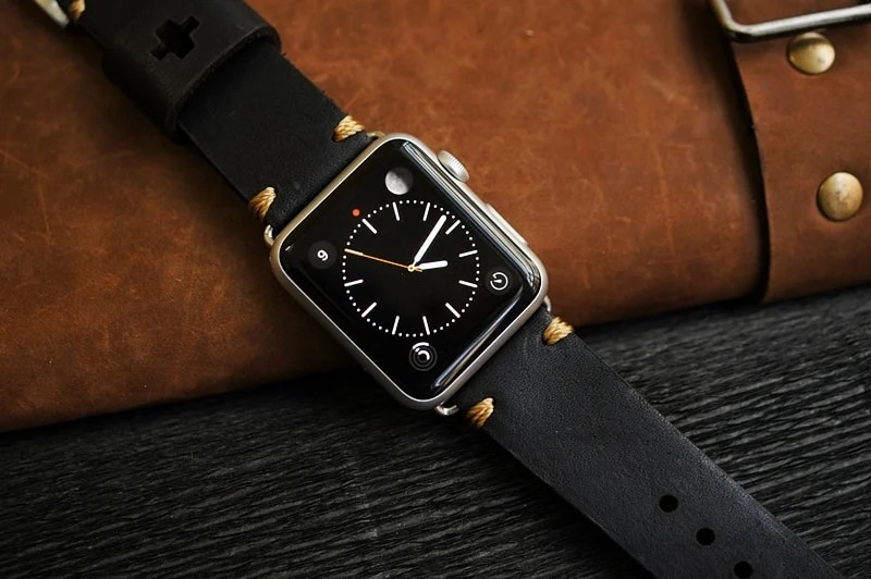 AWBF15 -D123 GOLD handgefertigt Vintage Leder Uhrenarmband incl. Lugs Adapter für Apple Watch 1 und 2 (oder Apple Watch Sport) 42mm oder 38mm